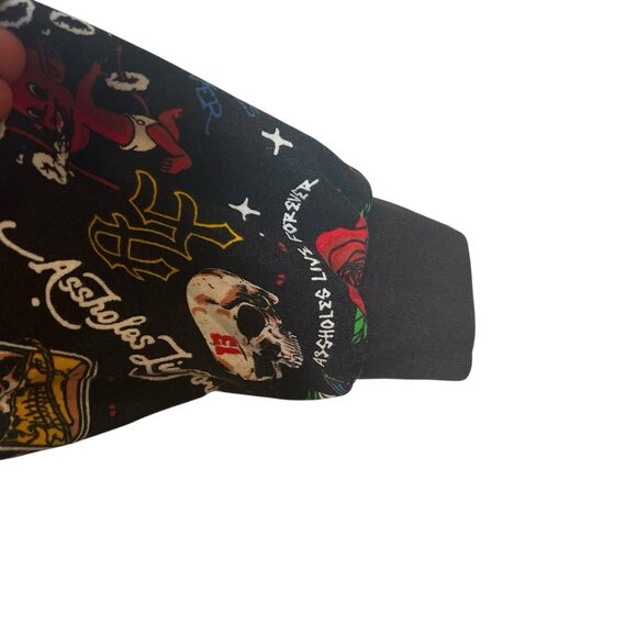 Assholes*s Live Forever Mens S Hoodie Sweatshirt All Over Print Skull Devil Rose - Picture 5 of 5